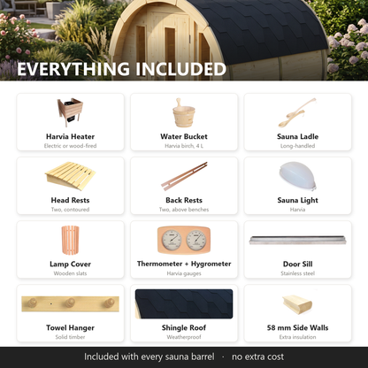 Accessories included with every Nordic Spa sauna barrel, no extra cost