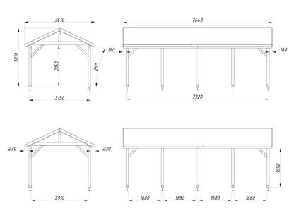 Timber Carport Robert 23.1 m²