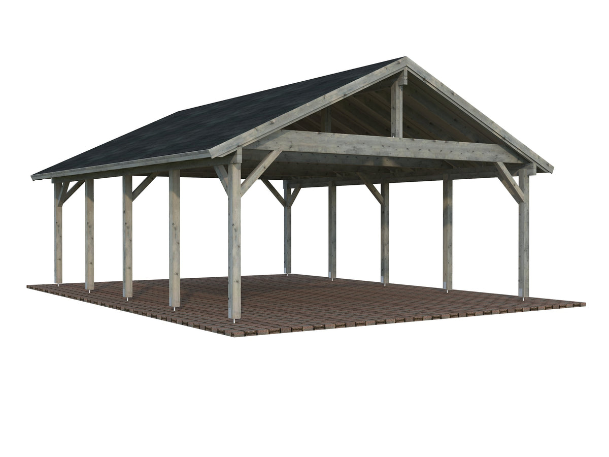 Timber Carport Robert 40.6 m², grey dip-treated