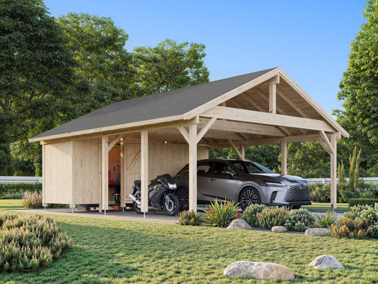 Timber Carport Robert 40.6 m² with shed