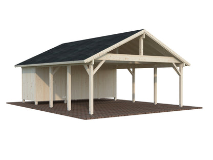 Timber Carport Robert 40.6 m² with shed, clear dip-treated