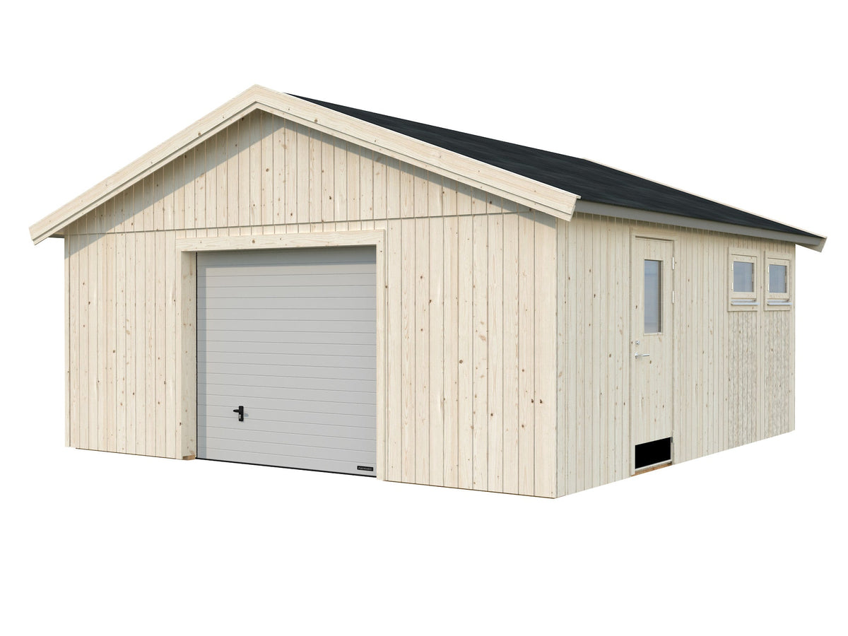 Timber Garage Andre 28.5 m² with sectional door, untreated