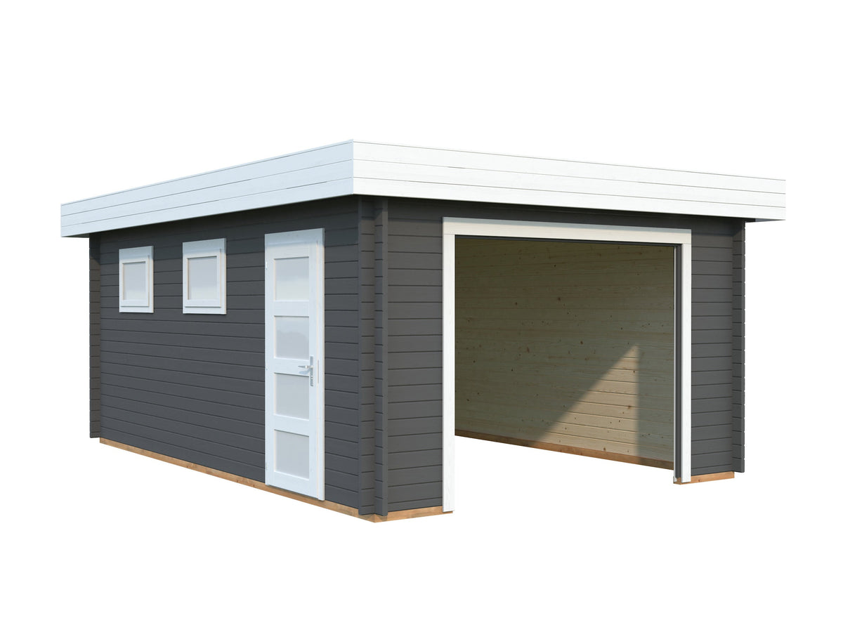 Timber Garage Rasmus 19.0 m² kit, grey with white trim