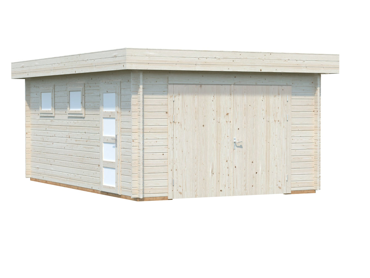 Timber Garage Rasmus 19.0 m² with wooden gate, untreated
