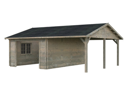 Timber Garage Roger 19.0+16.2 m² kit, grey dip-treated