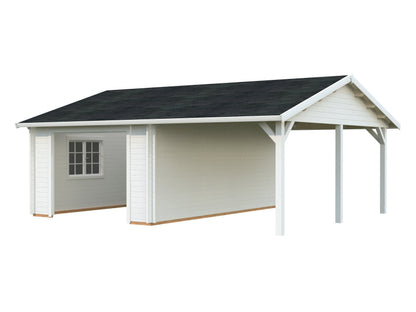 Timber Garage Roger 19.0+16.2 m² kit, painted white