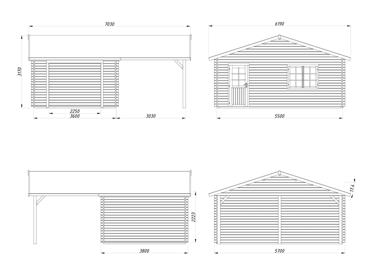 Timber Garage Roger 19.0+16.2 m² kit