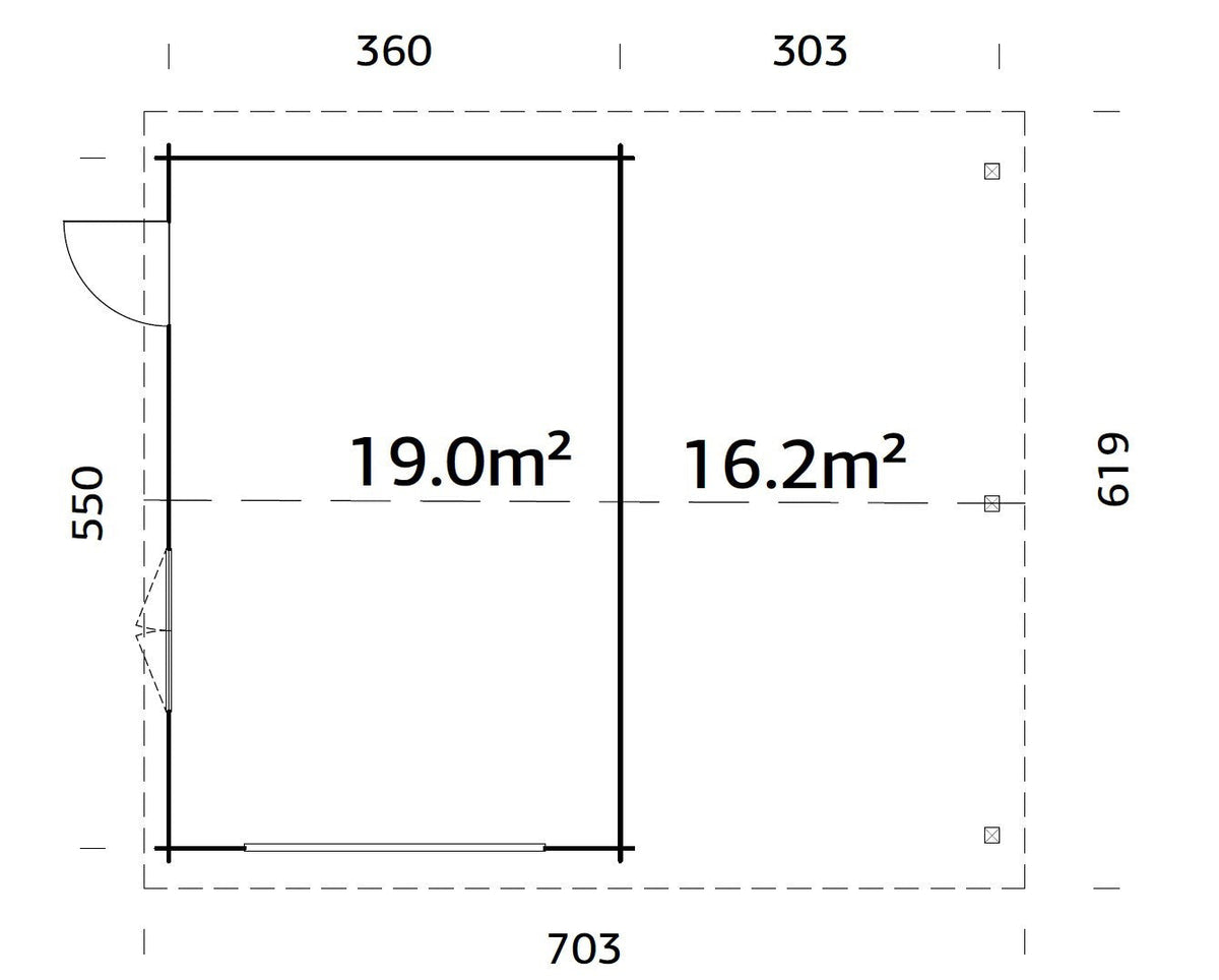 Timber Garage Roger 19.0+16.2 m² kit