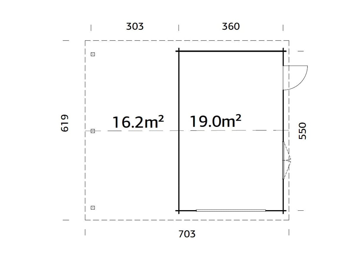 Timber Garage Roger 19.0+16.2 m² kit