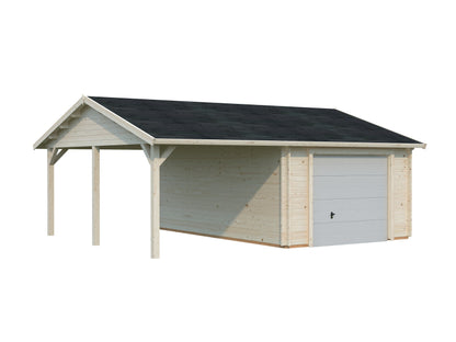 Timber Garage Roger 19.0+16.2 m² with sectional door, untreated