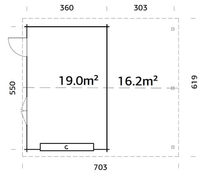 Timber Garage Roger 19.0+16.2 m² with sectional door