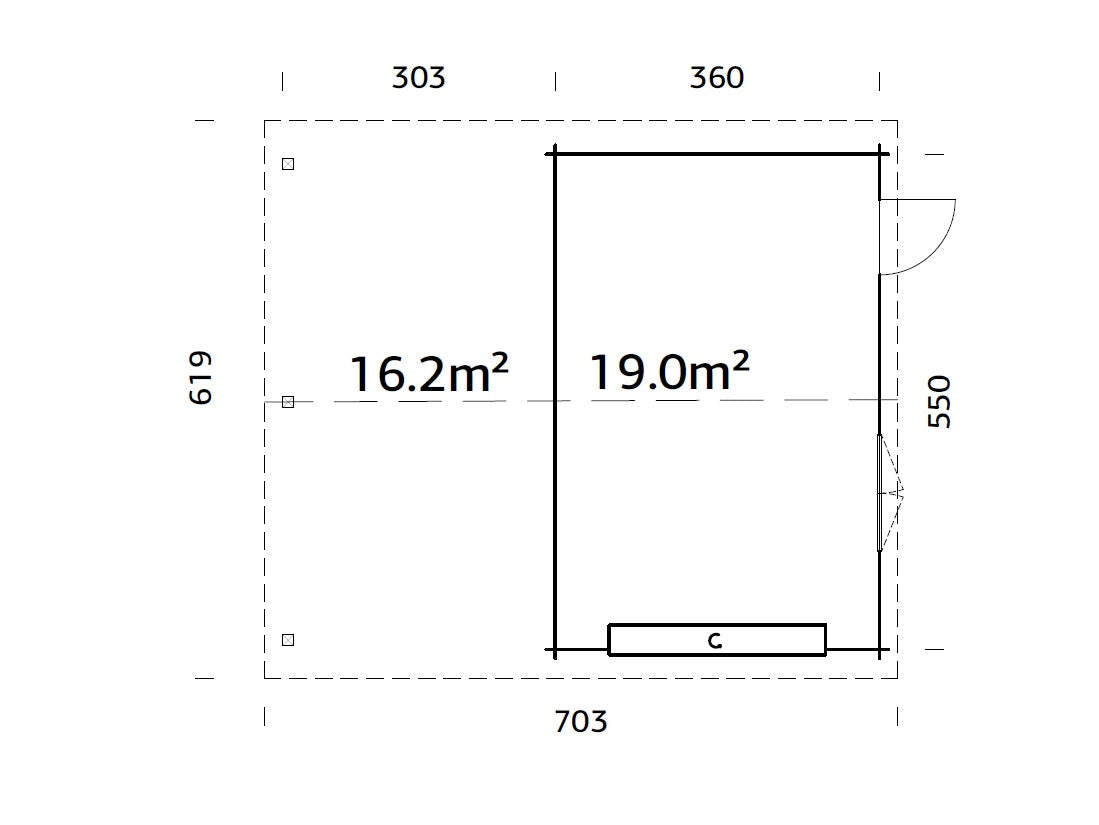 Timber Garage Roger 19.0+16.2 m² with sectional door