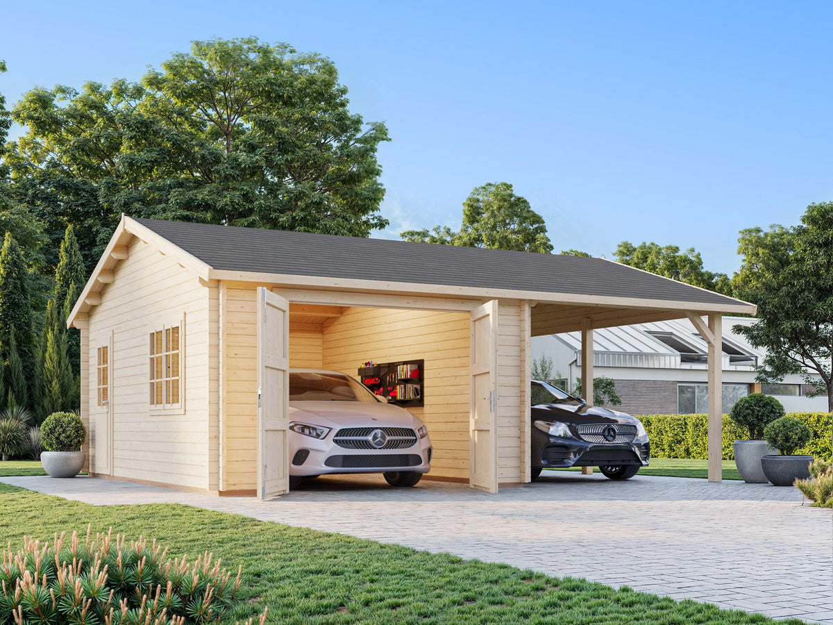 Timber Garage Roger 19.0+16.2 m² with wooden gate