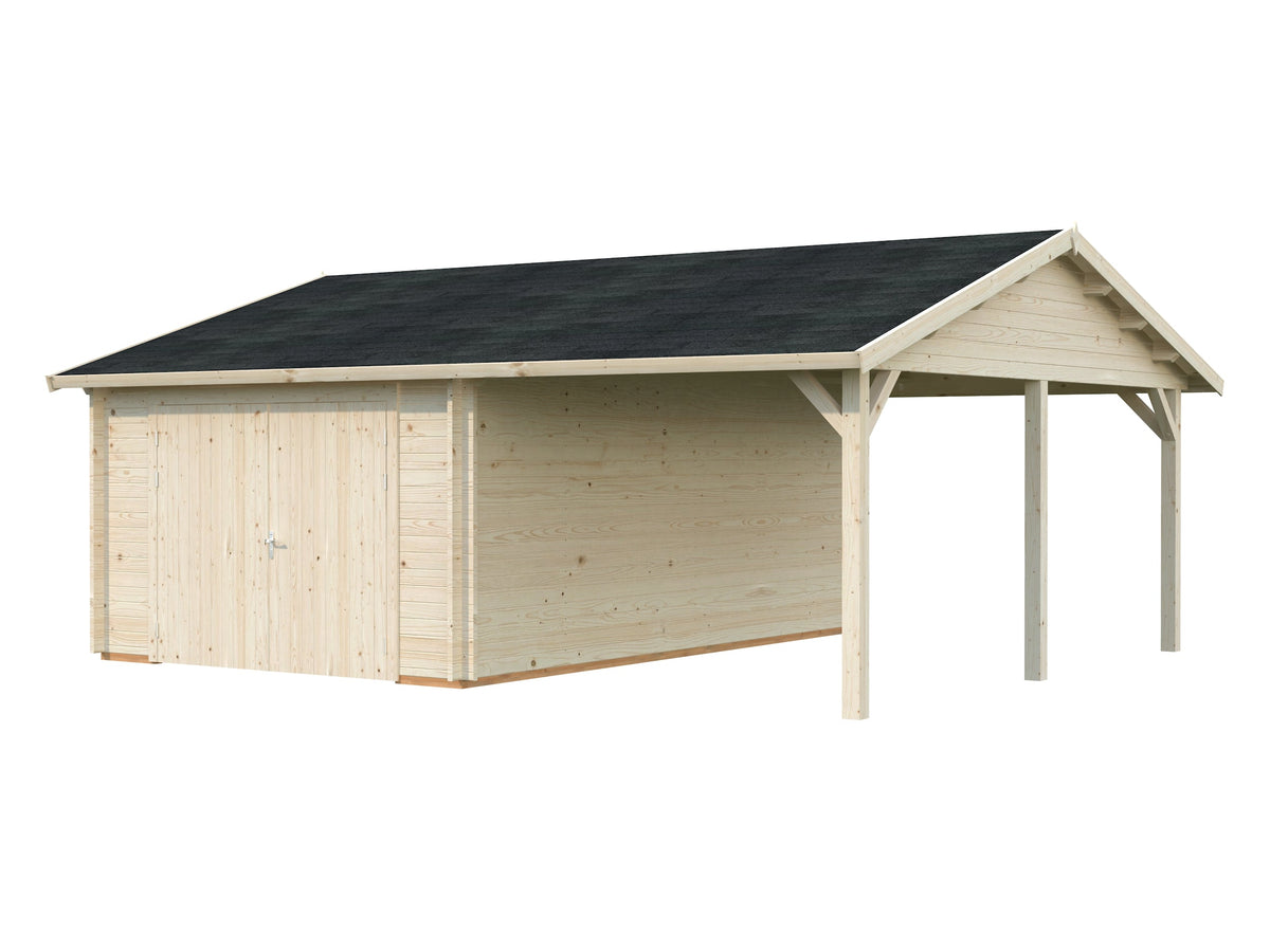 Timber Garage Roger 19.0+16.2 m² with wooden gate, untreated