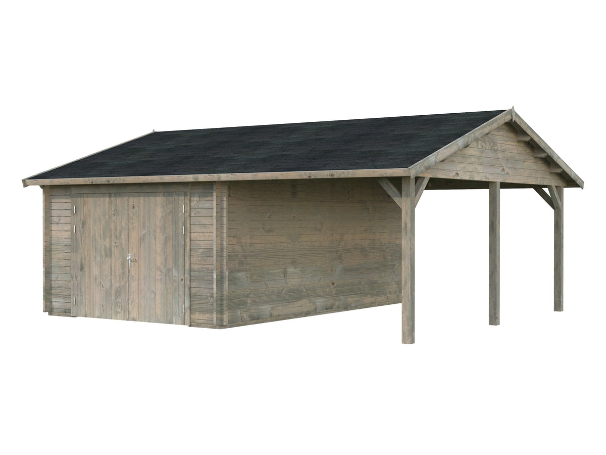 Timber Garage Roger 19.0+16.2 m² with wooden gate