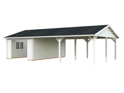 Timber Garage Roger 19.0+33.2 m² kit, painted white