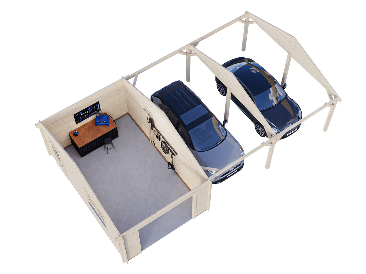 Timber Garage Roger 19.0+33.2 m² kit