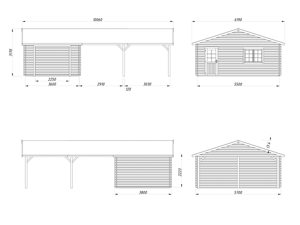 Timber Garage Roger 19.0+33.2 m² kit