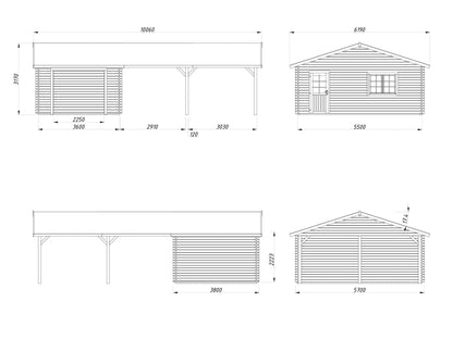 Timber Garage Roger 19.0+33.2 m² kit