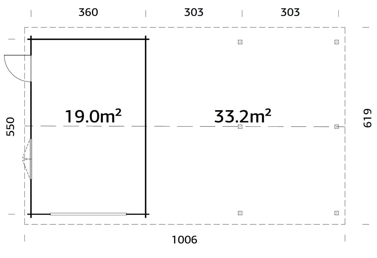 Timber Garage Roger 19.0+33.2 m² kit
