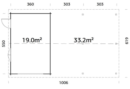 Timber Garage Roger 19.0+33.2 m² kit