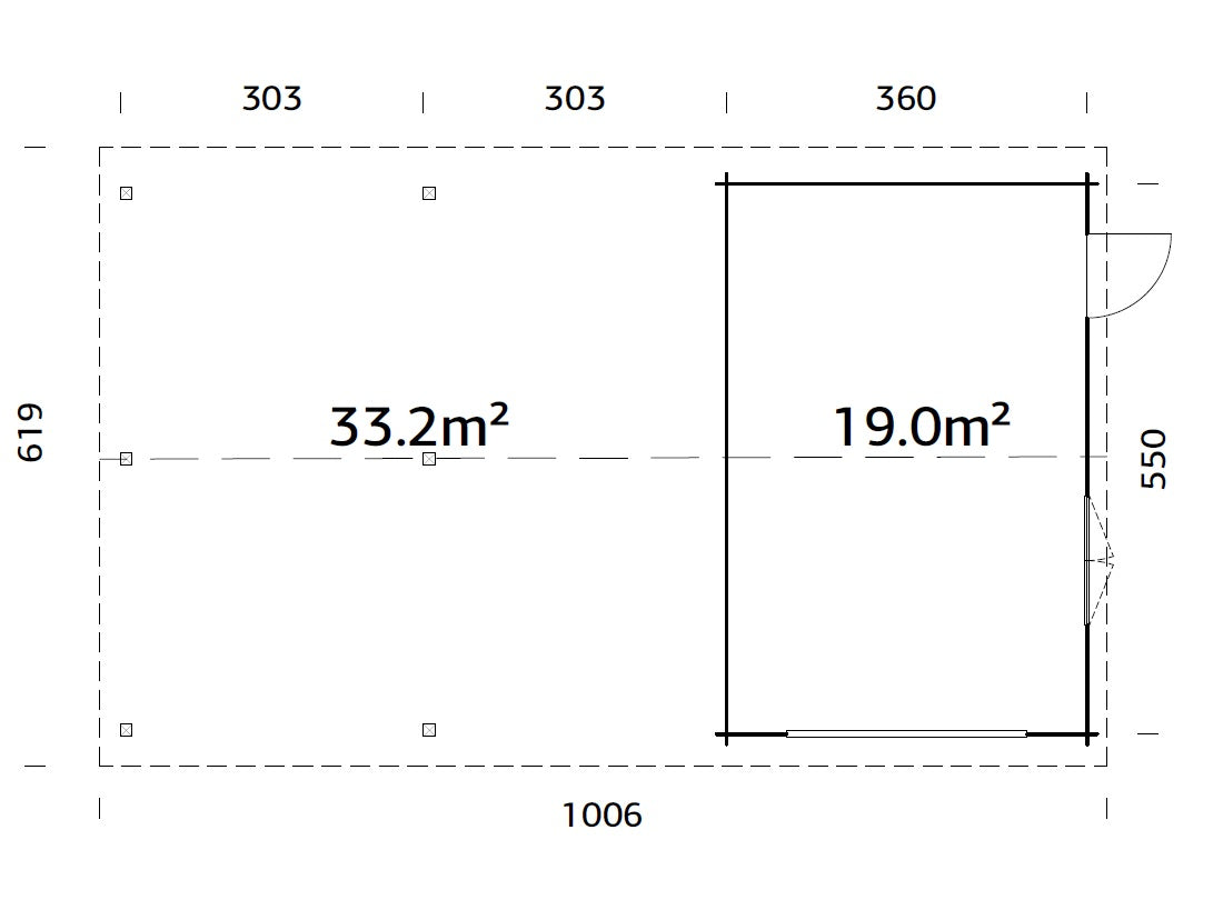 Timber Garage Roger 19.0+33.2 m² kit