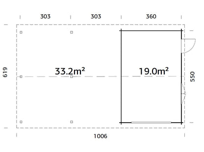 Timber Garage Roger 19.0+33.2 m² kit