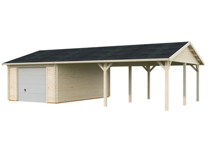 Timber Garage Roger 19.0+33.2 m² with sectional door, clear dip-treated