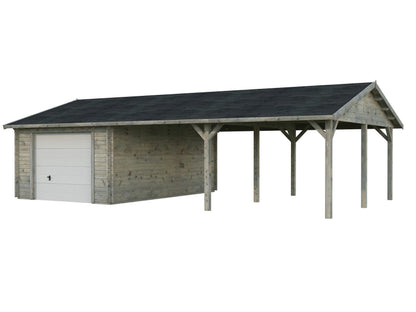 Timber Garage Roger 19.0+33.2 m² with sectional door, grey dip-treated