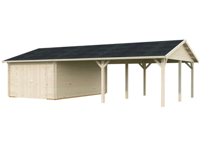 Timber Garage Roger 19.0+33.2 m² with wooden gate, clear dip-treated