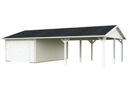 Timber Garage Roger 19.0+33.2 m² with wooden gate, painted white