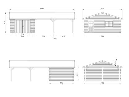 Timber Garage Roger 19.0+33.2 m² with wooden gate