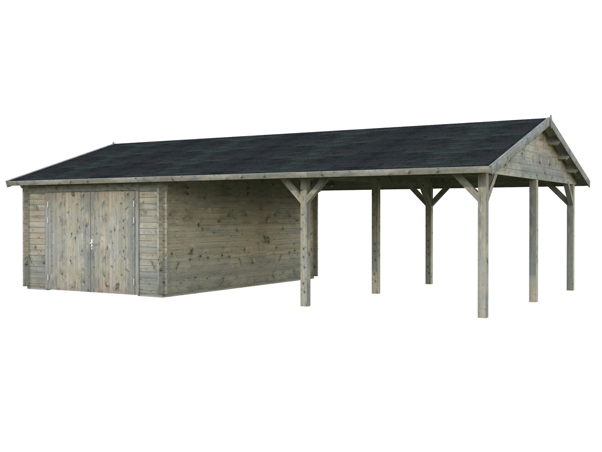 Timber Garage Roger 19.0+33.2 m² with wooden gate