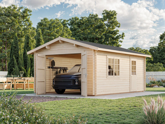 Timber Garage Roger 19.0 m² with wooden gate
