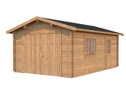 Timber Garage Roger 19.0 m² with wooden gate, brown dip-treated