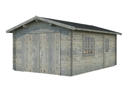 Timber Garage Roger 19.0 m² with wooden gate, grey dip-treated