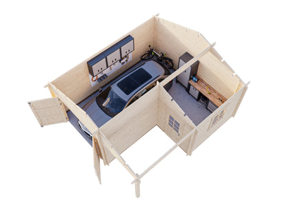 Timber Garage Roger 21.9+5.2 m² with wooden gate