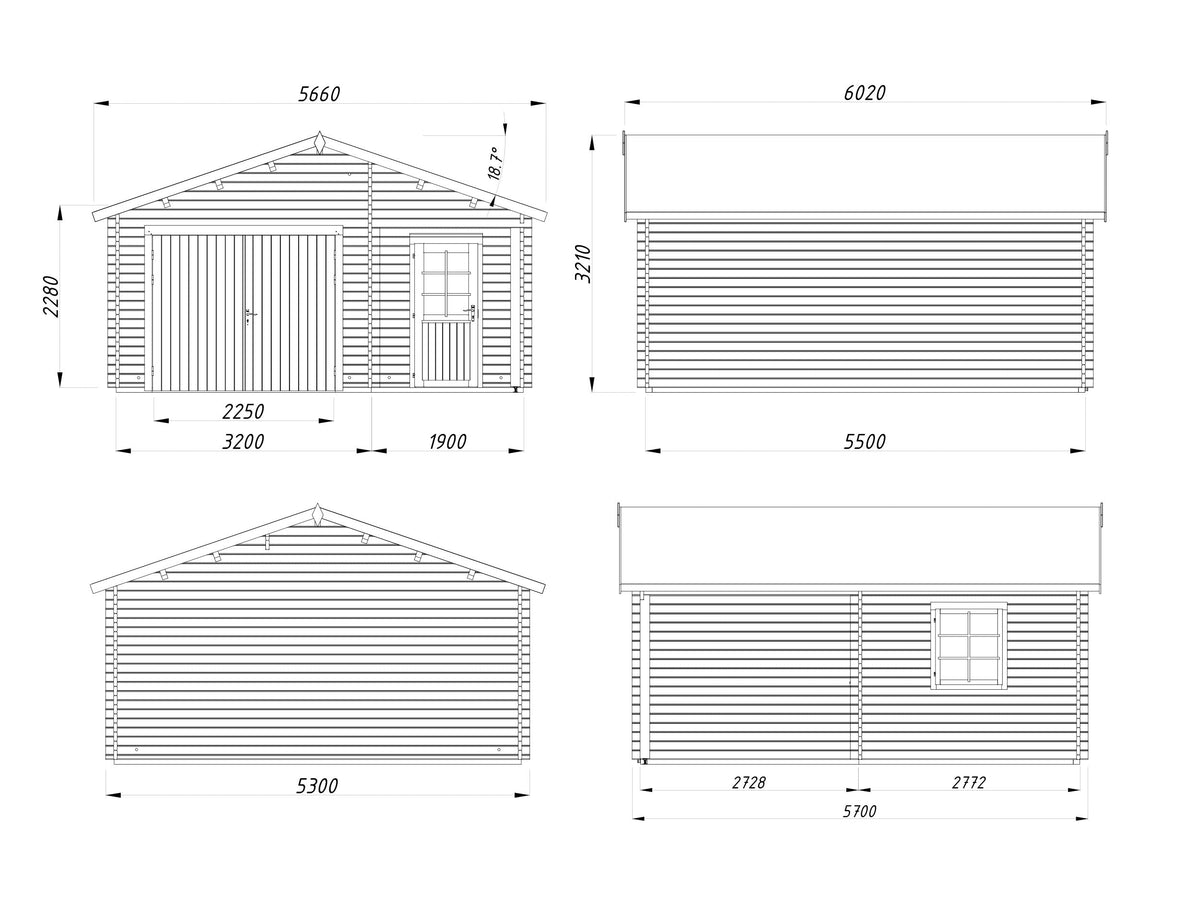 Timber Garage Roger 21.9+5.2 m² with wooden gate