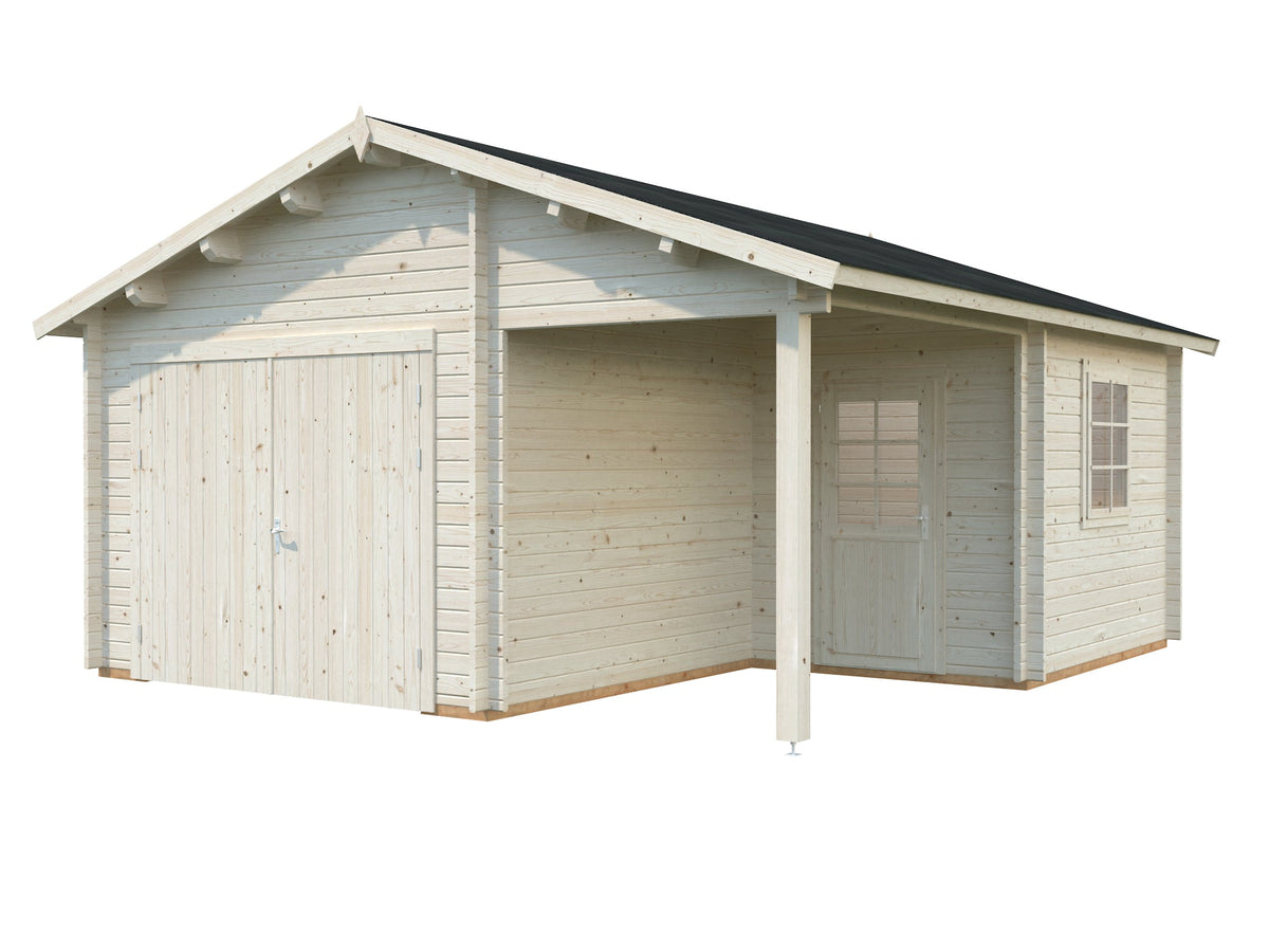 Timber Garage Roger 21.9+5.2 m² with wooden gate