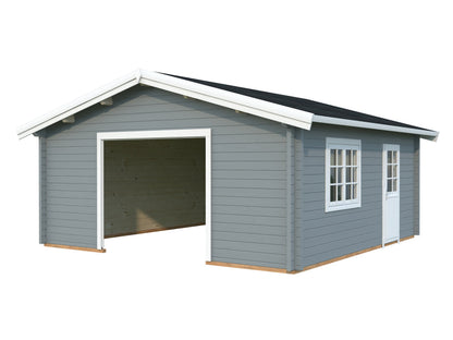 Timber Garage Roger 27.7 m² kit, light grey with white trim