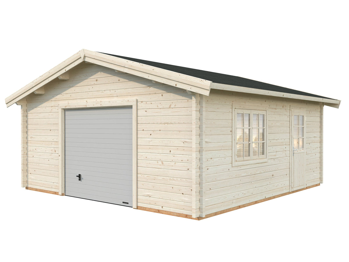 Timber Garage Roger 27.7 m² with sectional door, clear dip-treated