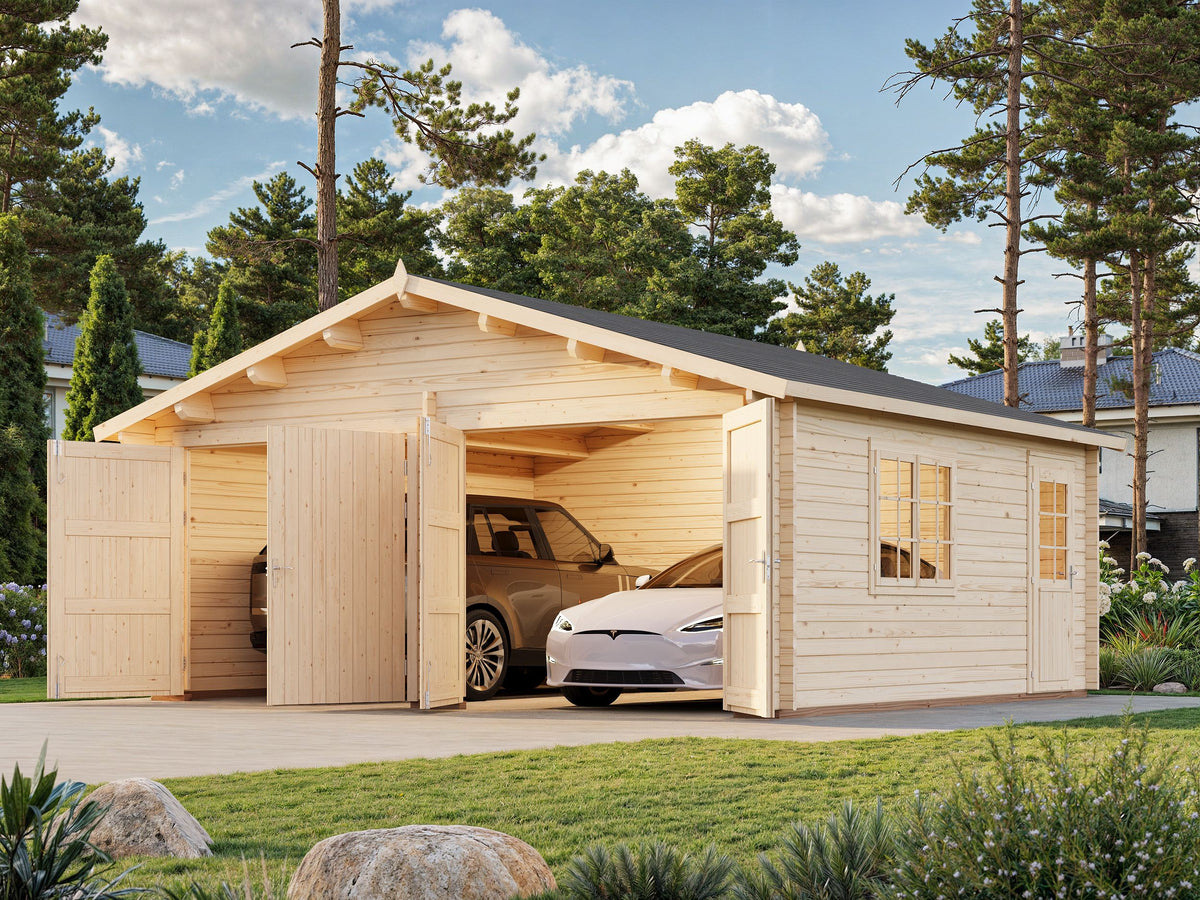 Timber Garage Roger 28.4 m² with wooden gate