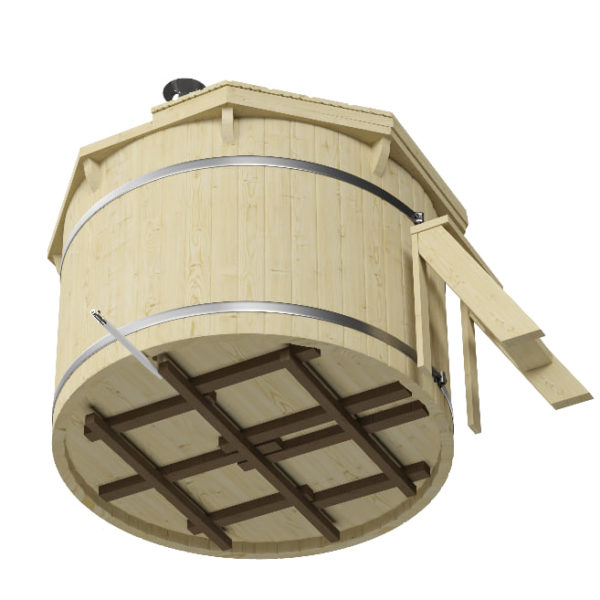 Nordic Spa 1.5m diameter Wood Fired Hot Tub with internal heater below