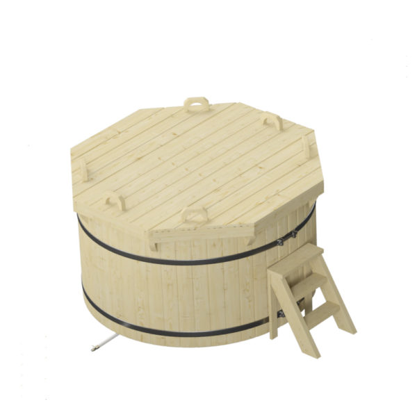 Nordic Spa 1.9m diameter Wood Fired Hot Tub with internal heater cover full