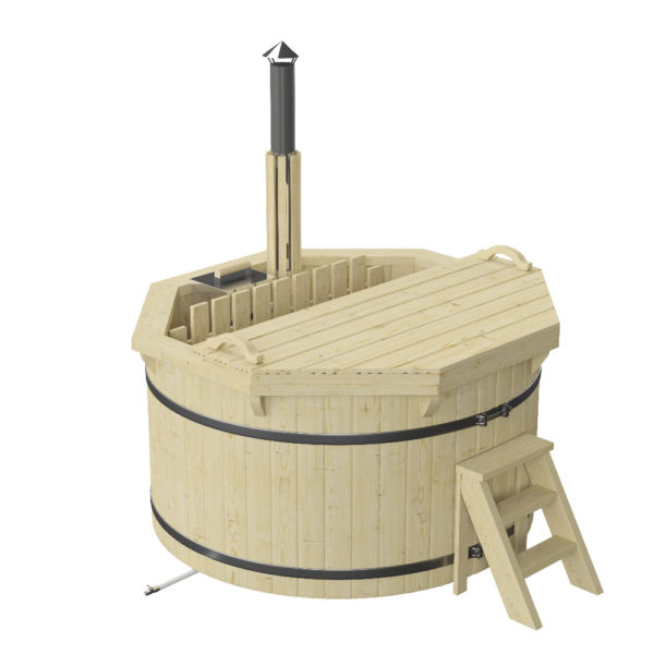 Nordic Spa 1.9m diameter Wood Fired Hot Tub with internal heater cover half