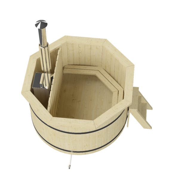 Nordic Spa 1.9m diameter Wood Fired Hot Tub with internal heater top