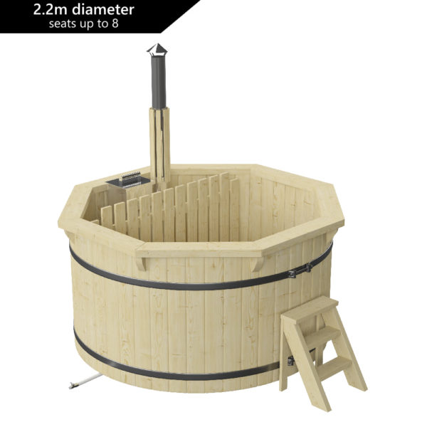 Nordic Spa 2.2m diameter Wood Fired Hot Tub with internal heater