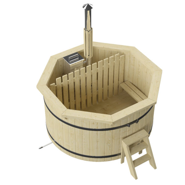 Nordic Spa 2.2m diameter Wood Fired Hot Tub with internal heater angle